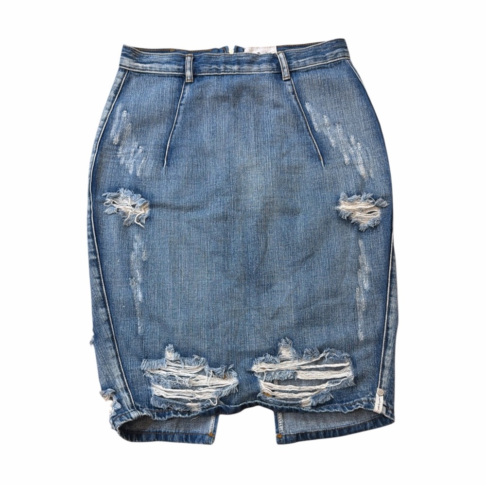 One Teaspoon Distressed Denim Pencil Skirt